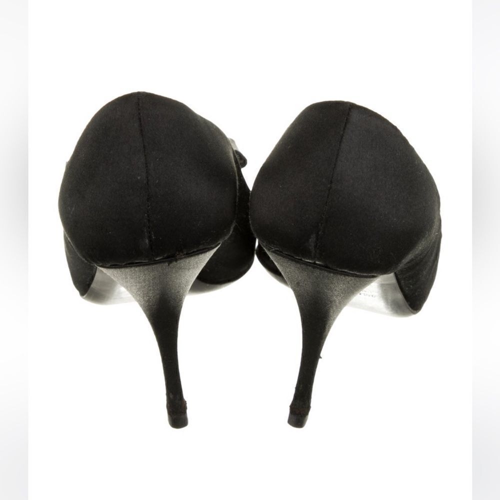 PRADA Black Peau de Soie Peep Toe Heels with Grosgrain Bows Size 6 - Picture 4 of 6